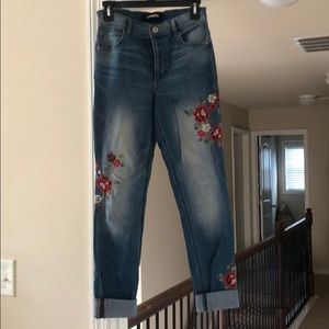 Express High Rise Jean with floral embroidery